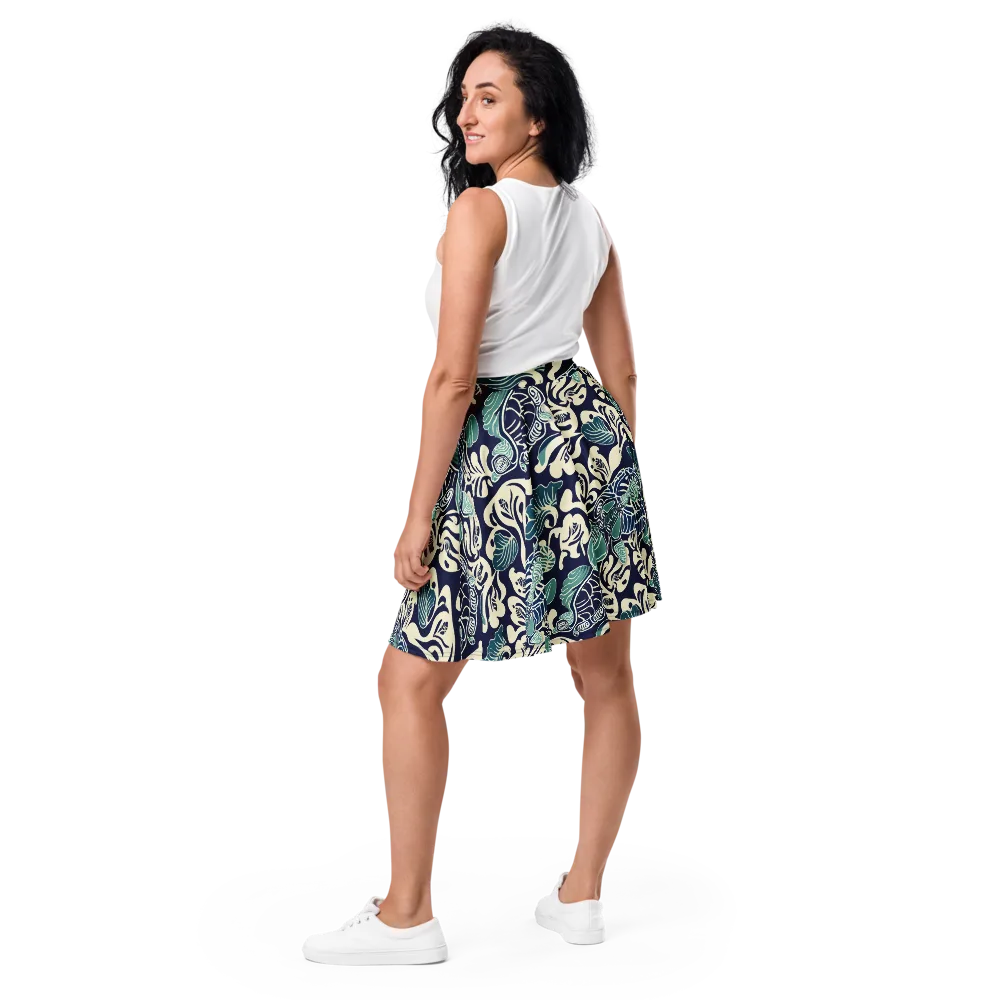 Navy Beetle Garden on Skater Skirt — Back