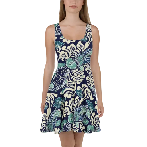 Navy Beetle Garden on a Skater Dress