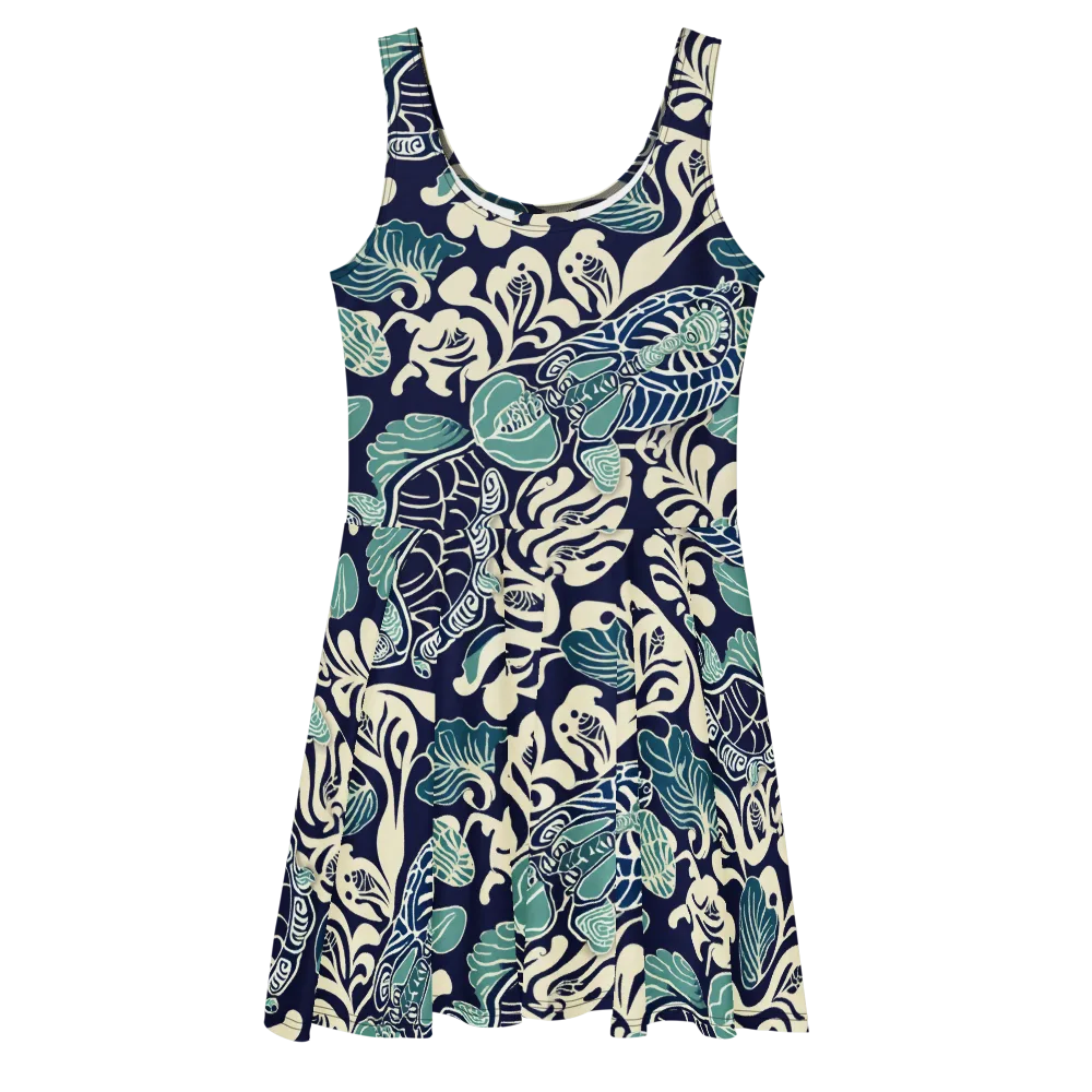 Navy Beetle Garden on Skater Dress — Front