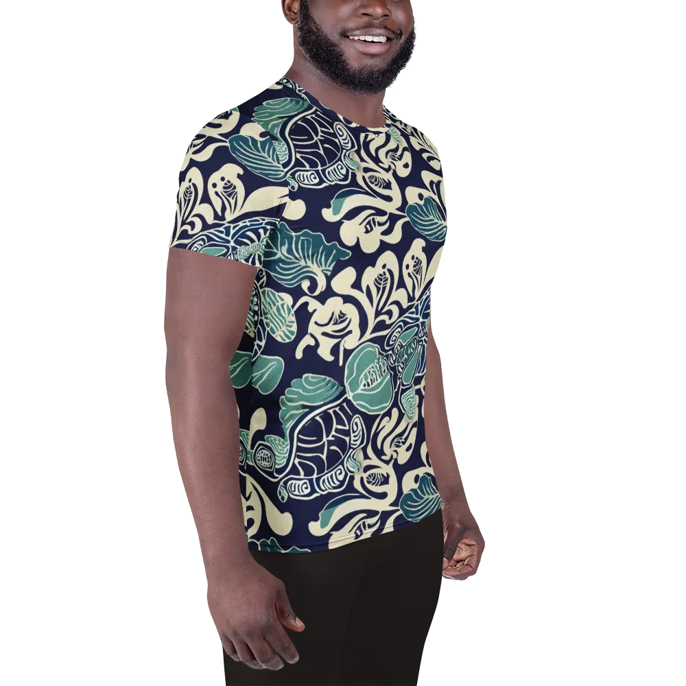 Navy Beetle Garden on Men's Athletic T-Shirt — Right