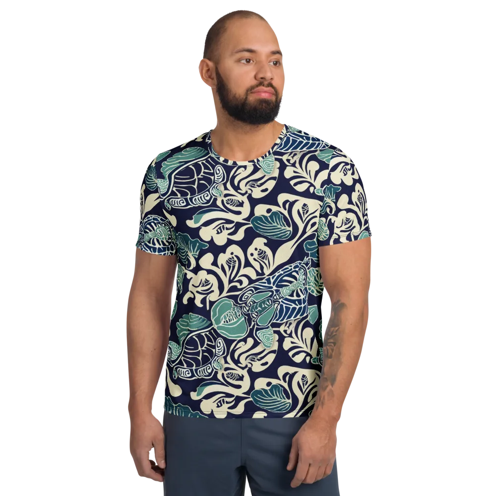 Navy Beetle Garden on Men's Athletic T-Shirt — Front