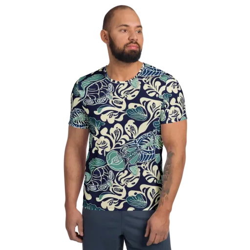 Navy Beetle Garden on a Men's Athletic T-Shirt