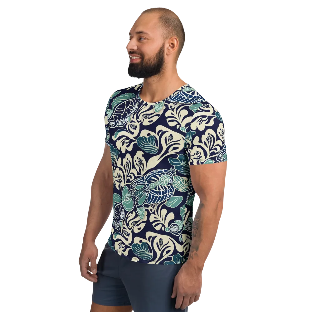 Navy Beetle Garden on Men's Athletic T-Shirt — Left