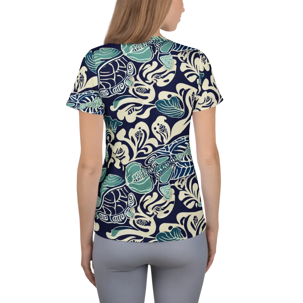 Navy Beetle Garden on Women's Athletic T-Shirt — Back