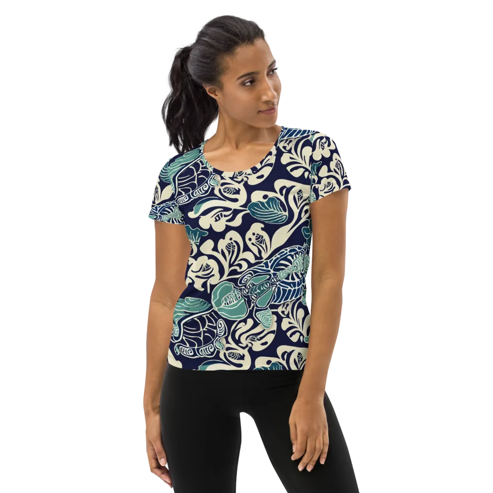 Navy Beetle Garden on Women's Athletic T-Shirt — Front