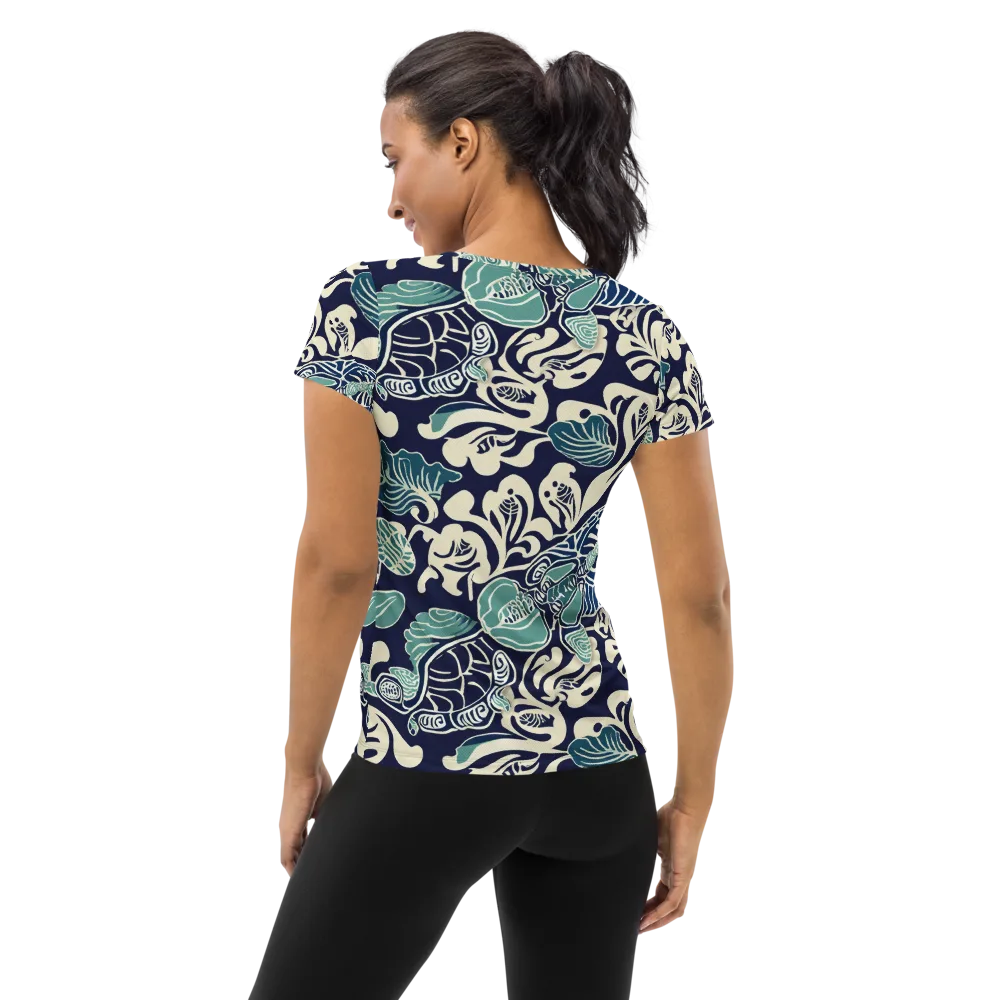 Navy Beetle Garden on Women's Athletic T-Shirt — Back