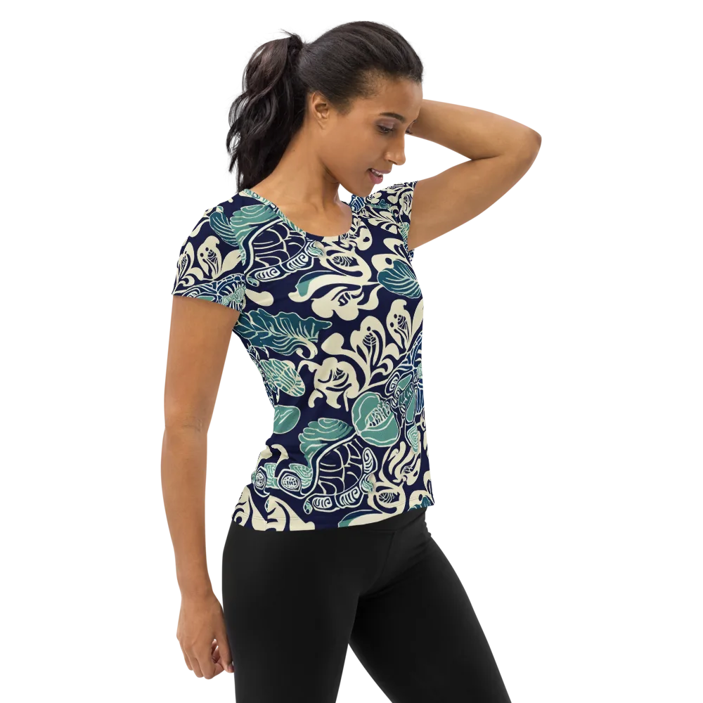 Navy Beetle Garden on Women's Athletic T-Shirt — Right