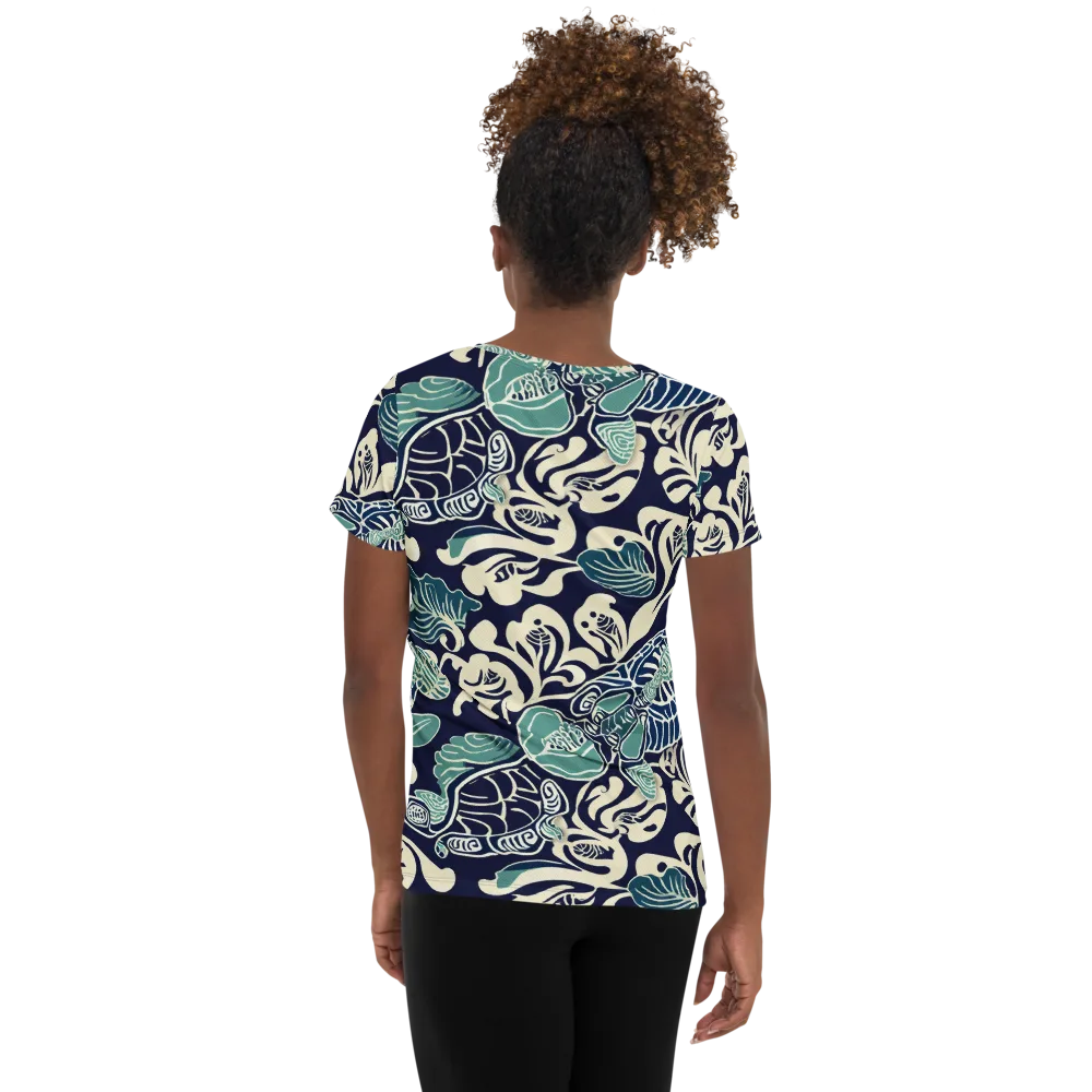 Navy Beetle Garden on Women's Athletic T-Shirt — Back
