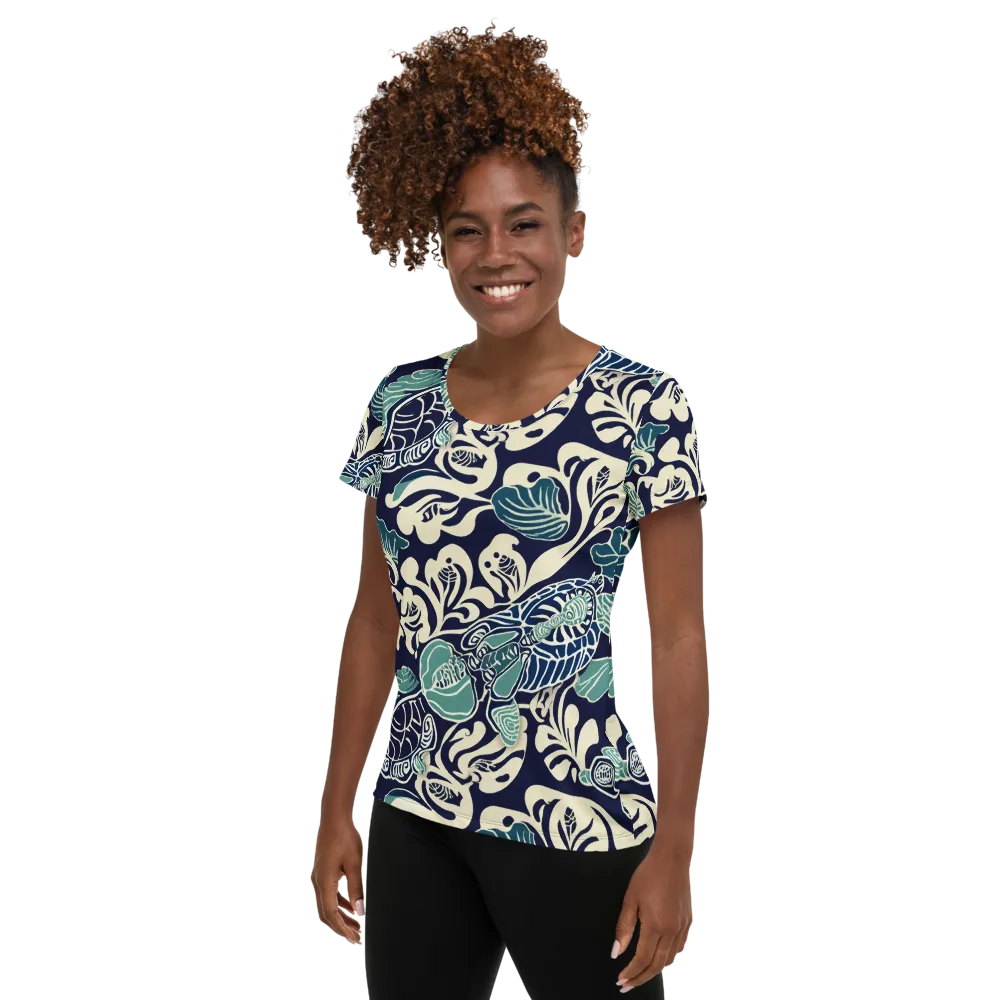 Navy Beetle Garden on Women's Athletic T-Shirt — Left
