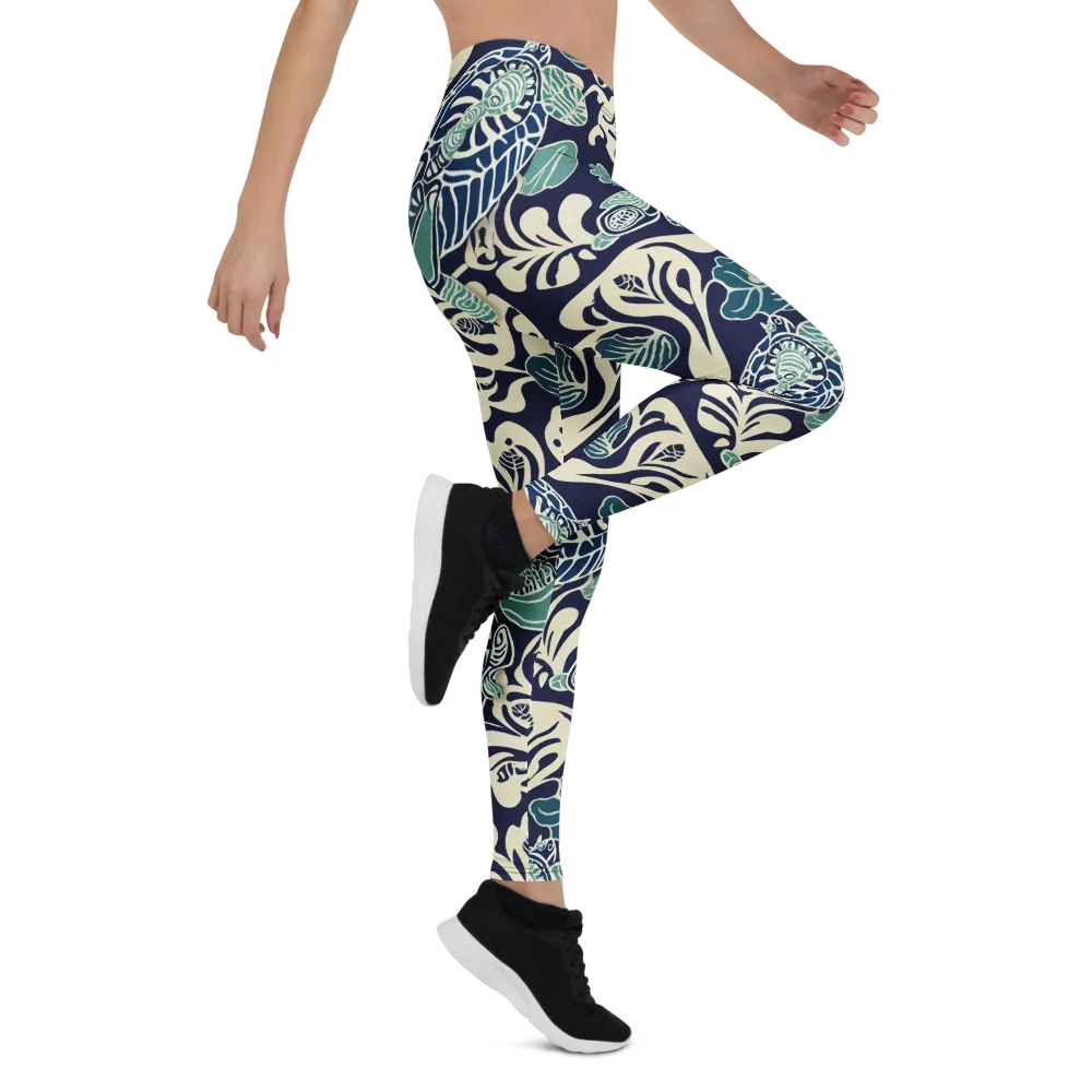Navy Beetle Garden on Leggings — Right
