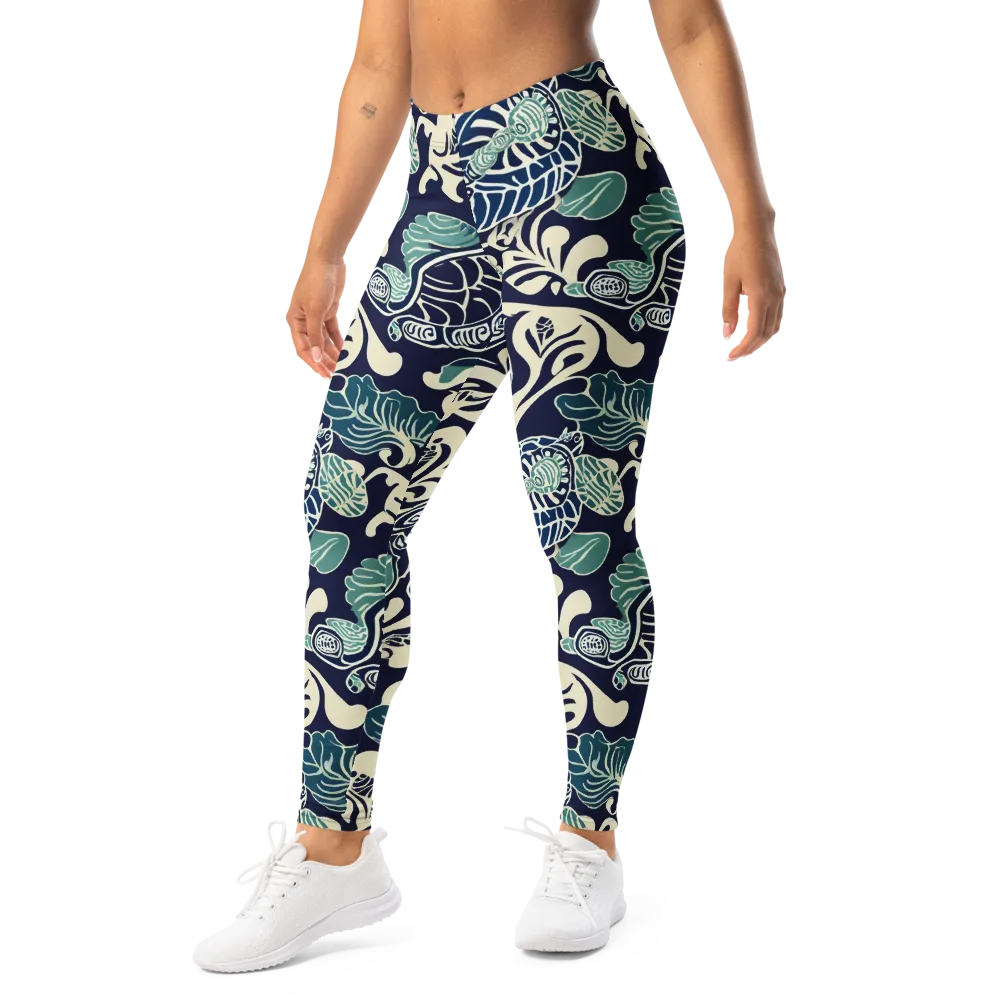 Navy Beetle Garden on Leggings — Left Front
