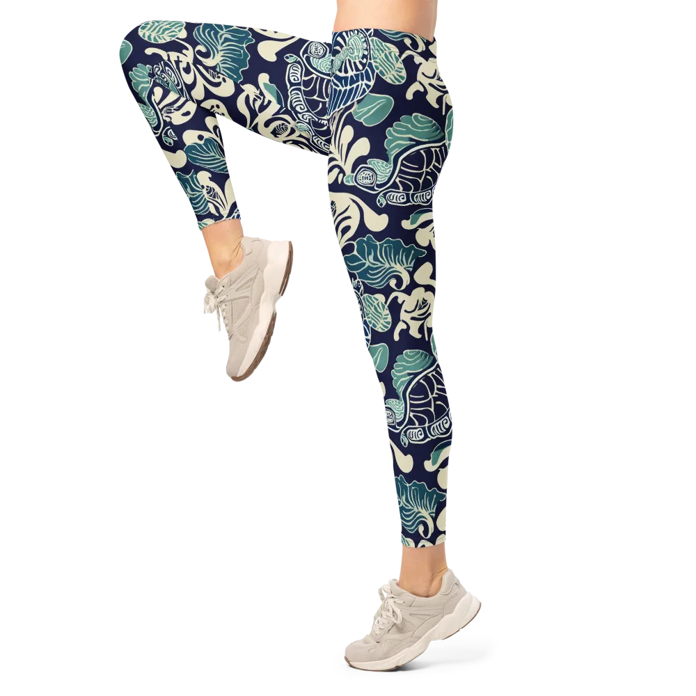 Navy Beetle Garden on Leggings — Left