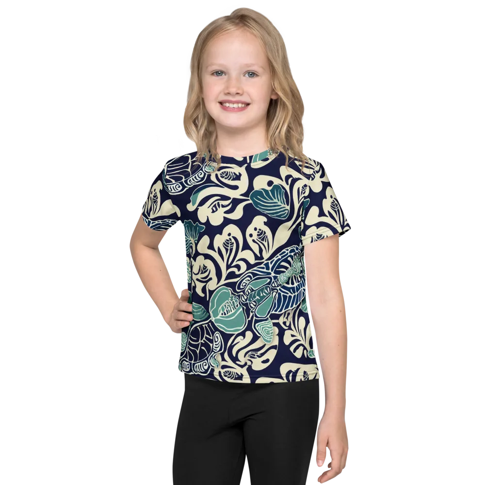 Navy Beetle Garden on Kids Crew Neck T-Shirt — Front
