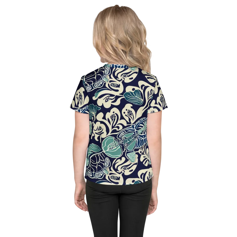 Navy Beetle Garden on Kids Crew Neck T-Shirt — Back