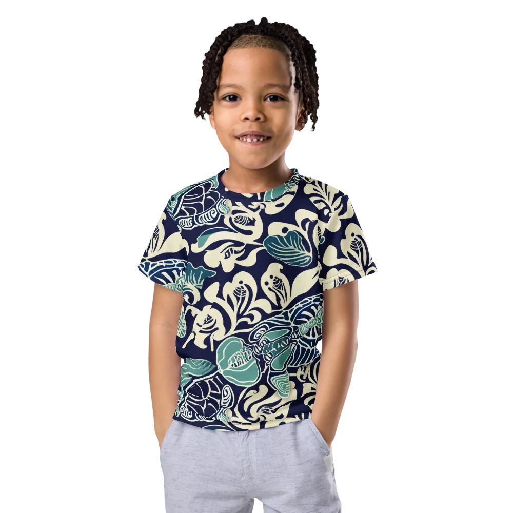 Navy Beetle Garden on Kids Crew Neck T-Shirt — Front