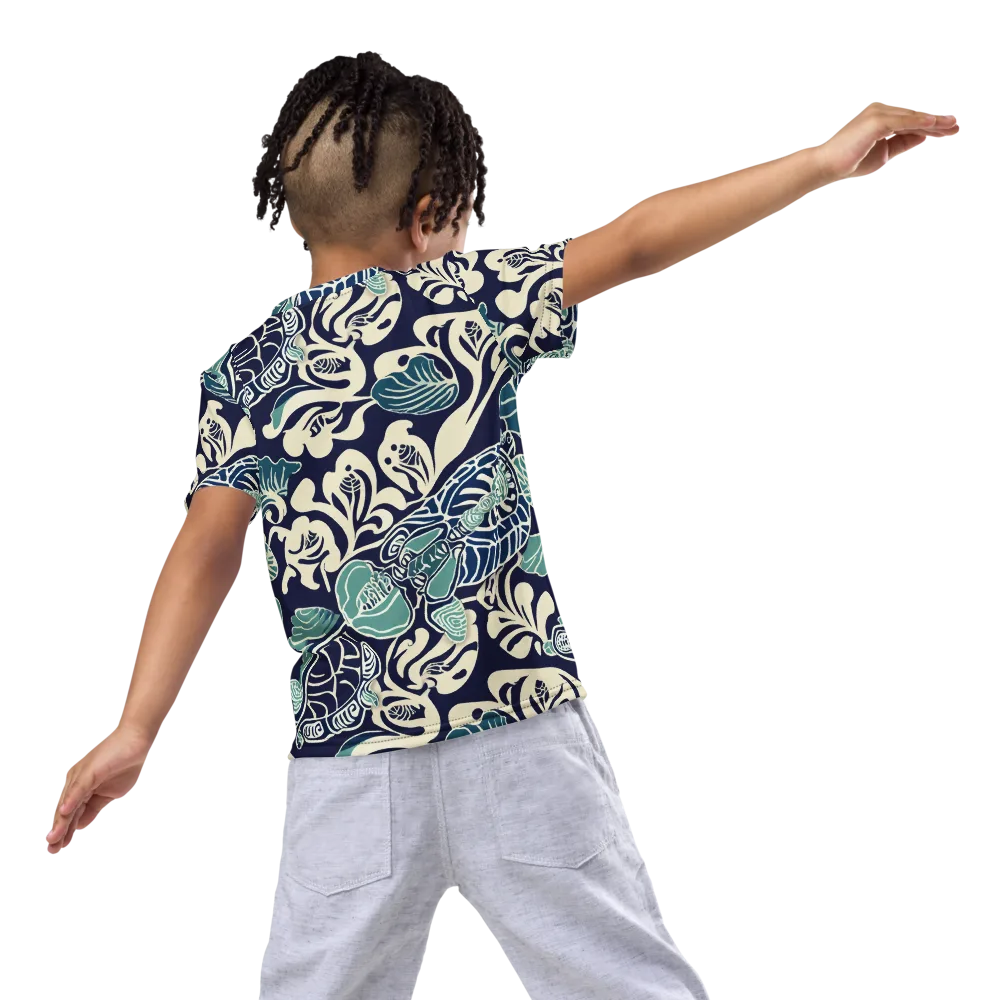 Navy Beetle Garden on Kids Crew Neck T-Shirt — Back