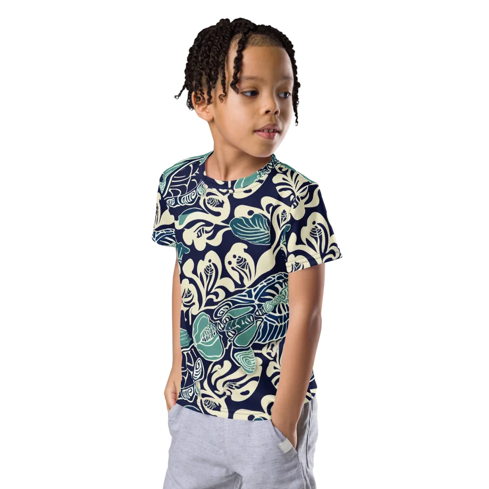 Navy Beetle Garden on Kids Crew Neck T-Shirt — Left Front