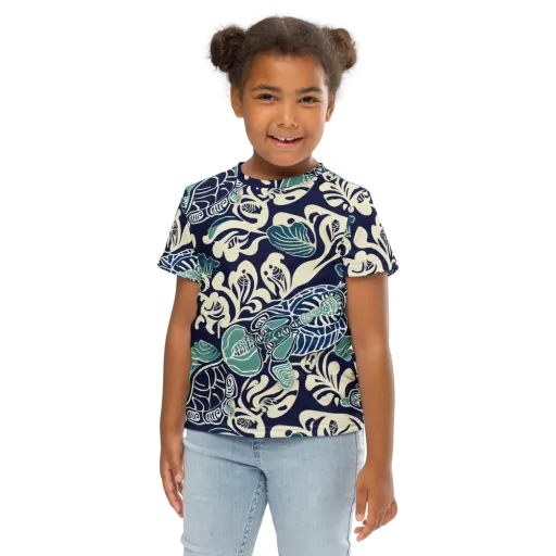 Navy Beetle Garden on a Kids Crew Neck T-Shirt