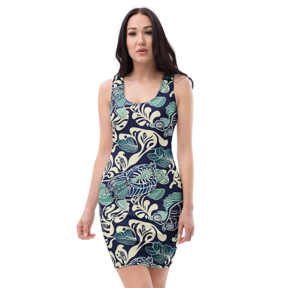 Navy Beetle Garden on Bodycon Dress — Front