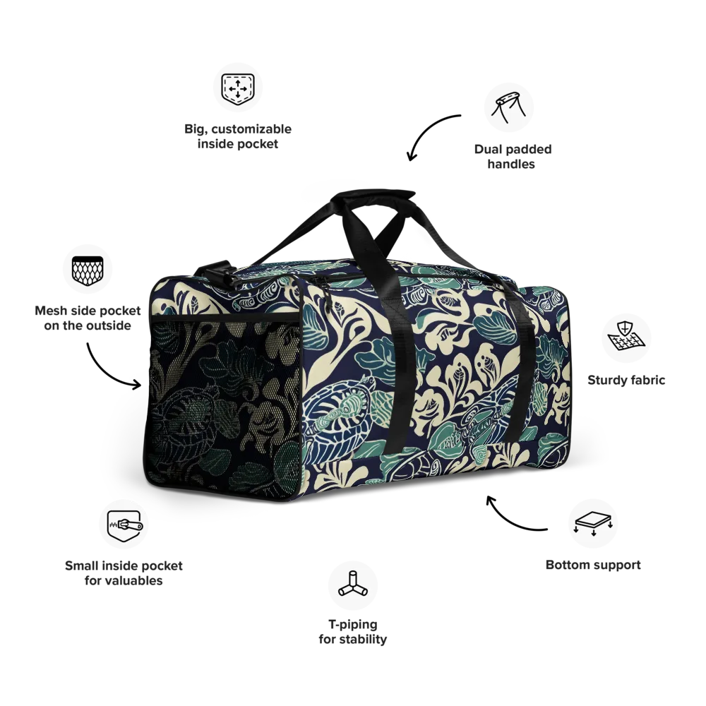 Navy Beetle Garden on Duffle Bag — Right Front