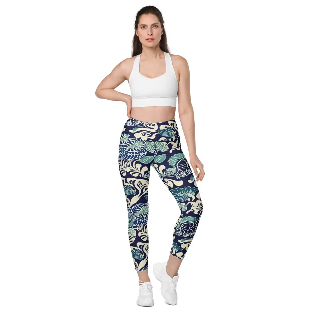 Navy Beetle Garden on Leggings with Pockets — Front