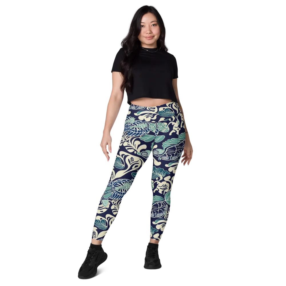 Navy Beetle Garden on Leggings with Pockets — Front