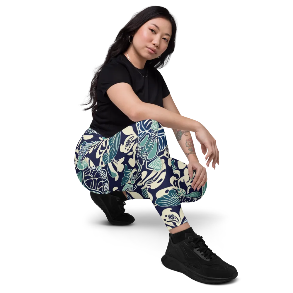 Navy Beetle Garden on Leggings with Pockets — Right Front
