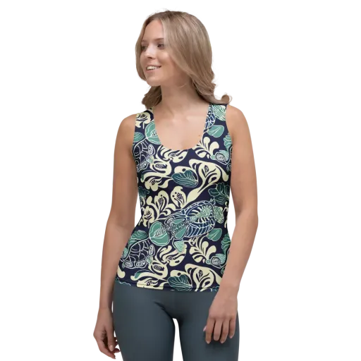 Navy Beetle Garden on a Women's Tank Top
