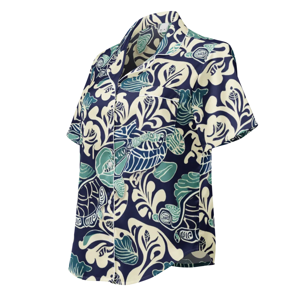 Navy Beetle Garden on Women's Short Sleeve Pajama Top — Left Front