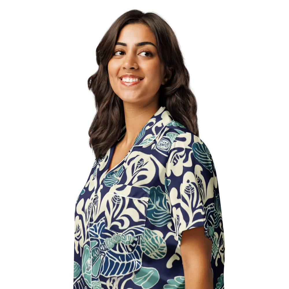 Navy Beetle Garden on Women's Short Sleeve Pajama Top — Left Front