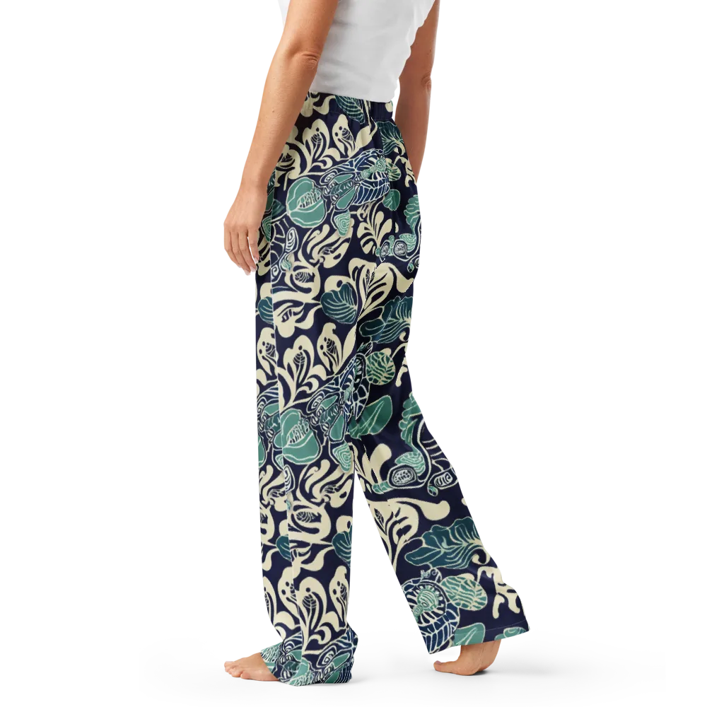 Navy Beetle Garden on Women's Pajama Pants — Left