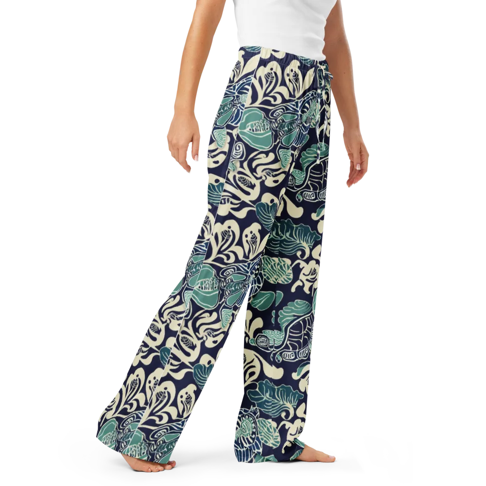 Navy Beetle Garden on Women's Pajama Pants — Right Front