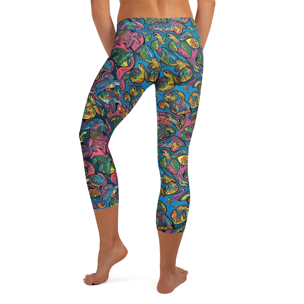 Coral Carousel on Capri Leggings — Back