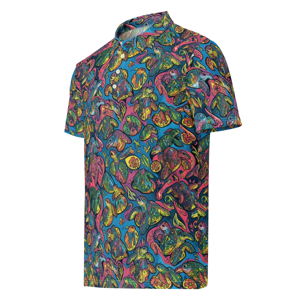 Coral Carousel on Men's Slim Fit Polo Shirt — Left Front