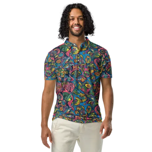 Coral Carousel on a Men's Slim Fit Polo Shirt