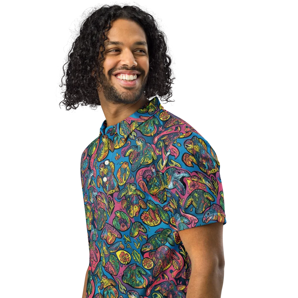 Coral Carousel on Men's Slim Fit Polo Shirt — Left Front