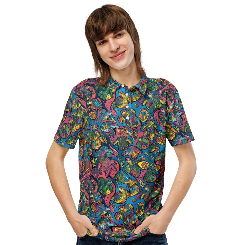 Coral Carousel on Men's Slim Fit Polo Shirt — Front