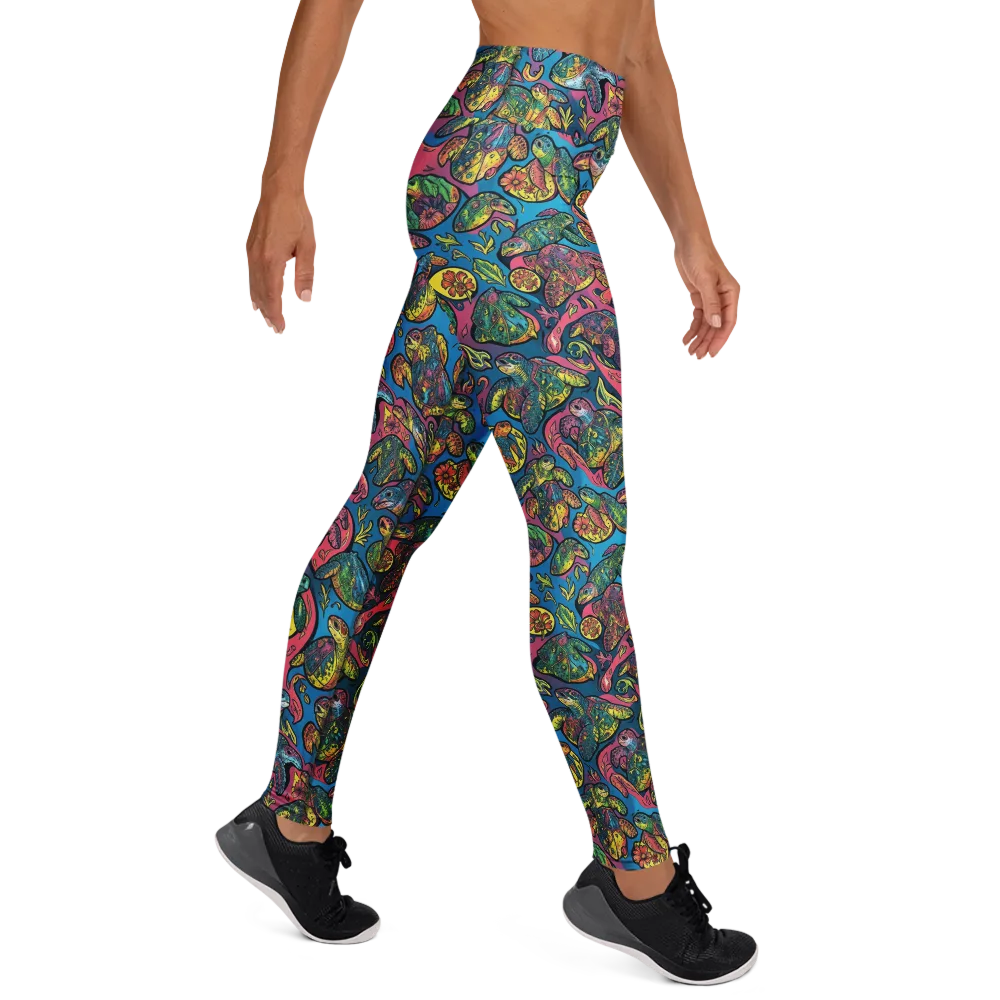 Coral Carousel on Yoga Leggings — Right