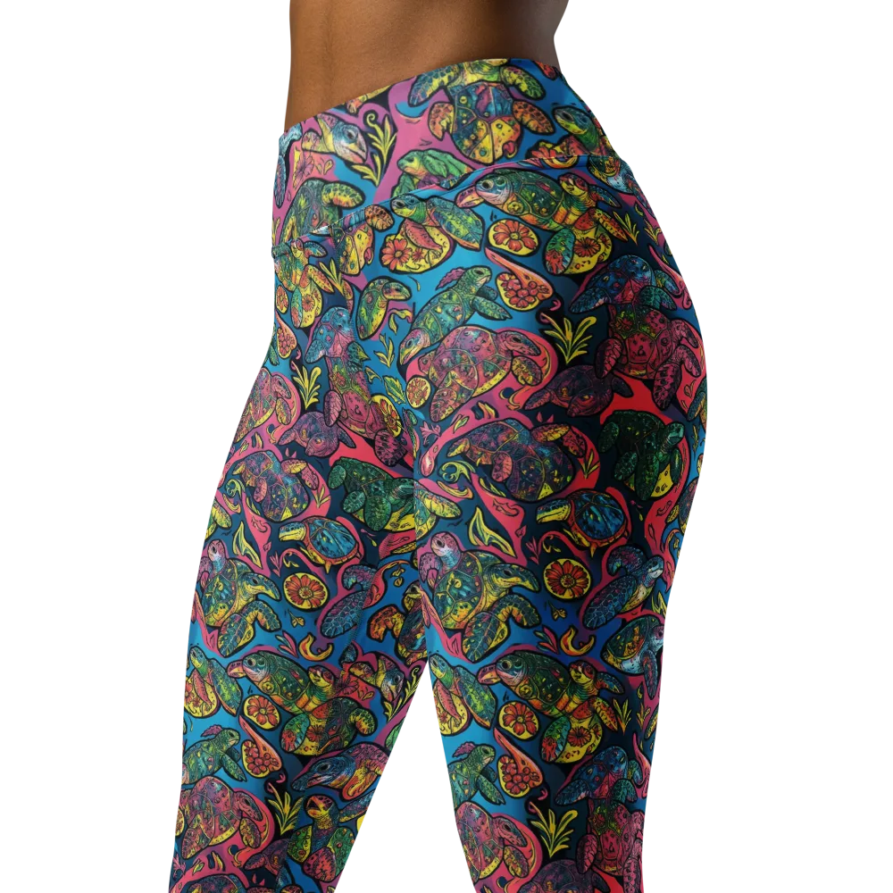 Coral Carousel on Yoga Leggings — Left Front