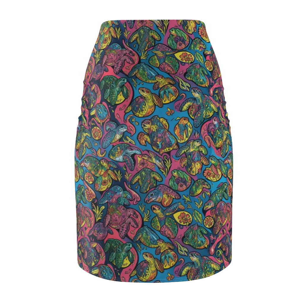 Coral Carousel on Pencil Skirt — Back