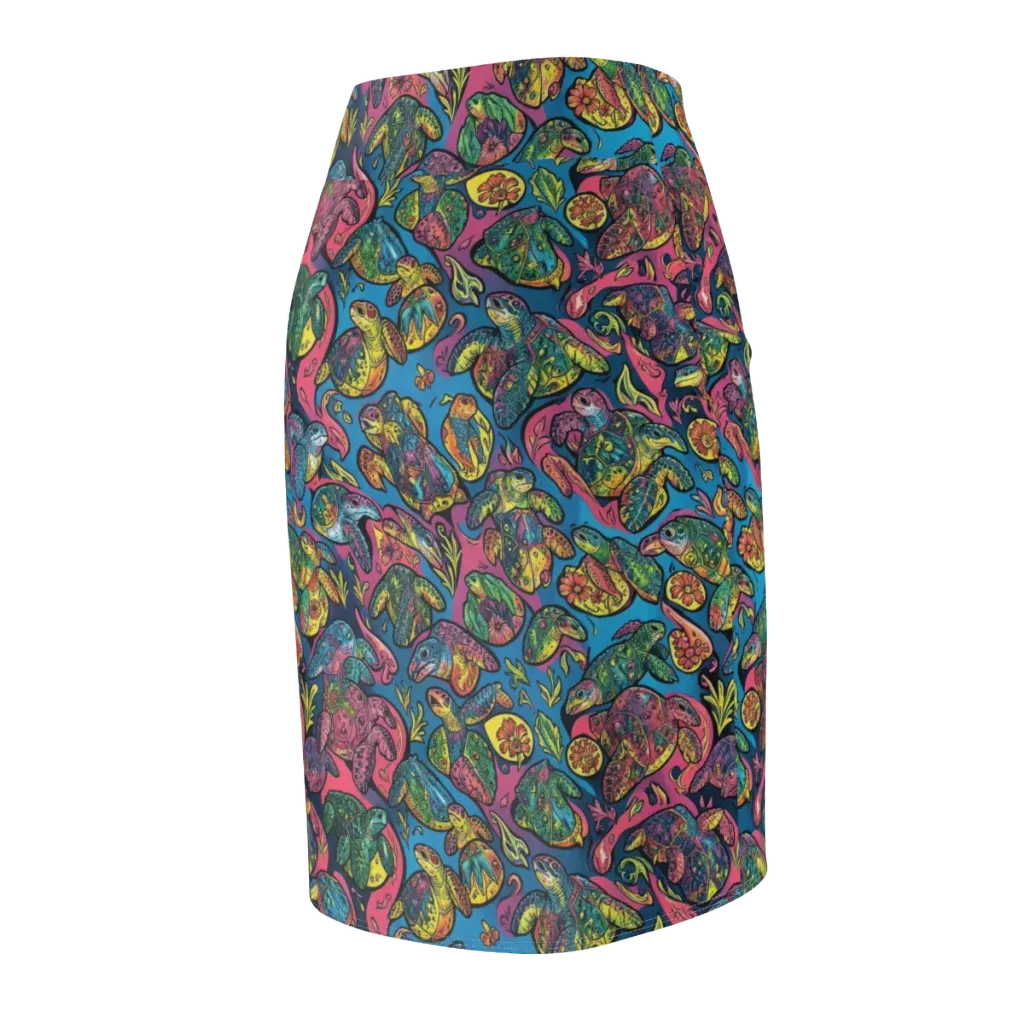 Coral Carousel on Pencil Skirt — Back Side