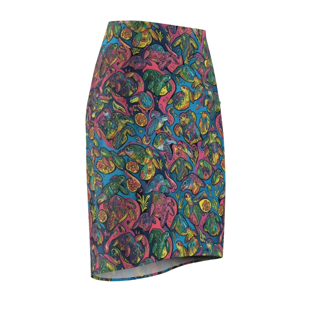 Coral Carousel on Pencil Skirt — Front Side