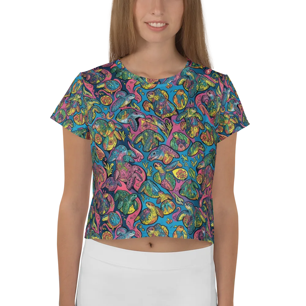 Coral Carousel on Crop Tee — Front