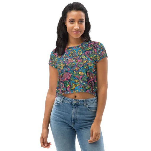 Coral Carousel on a Crop Tee