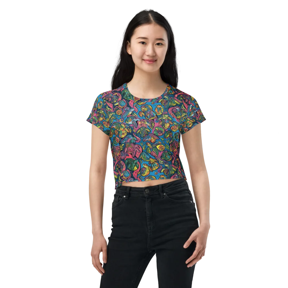 Coral Carousel on Crop Tee — Front