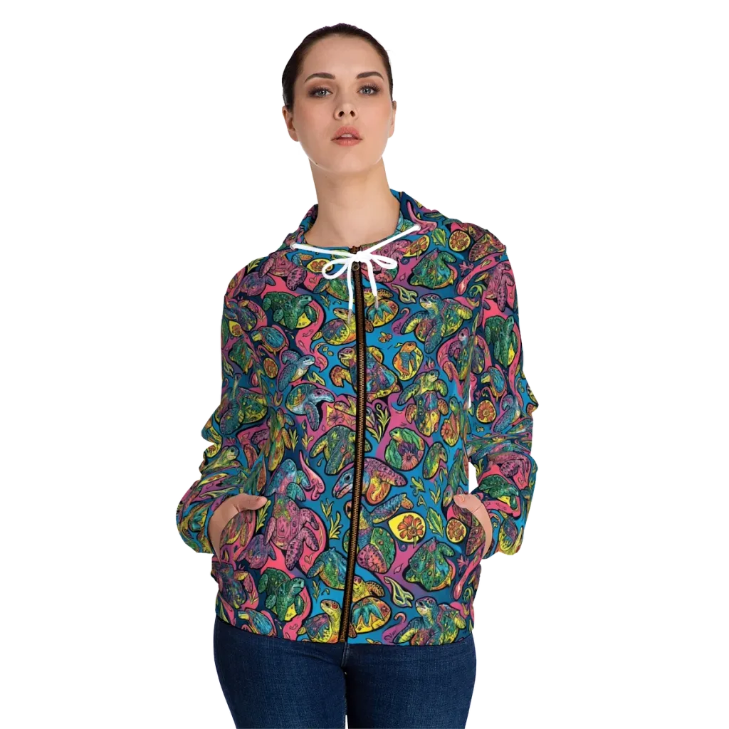 Coral Carousel on Women's Full-Zip Hoodie — Front On Person