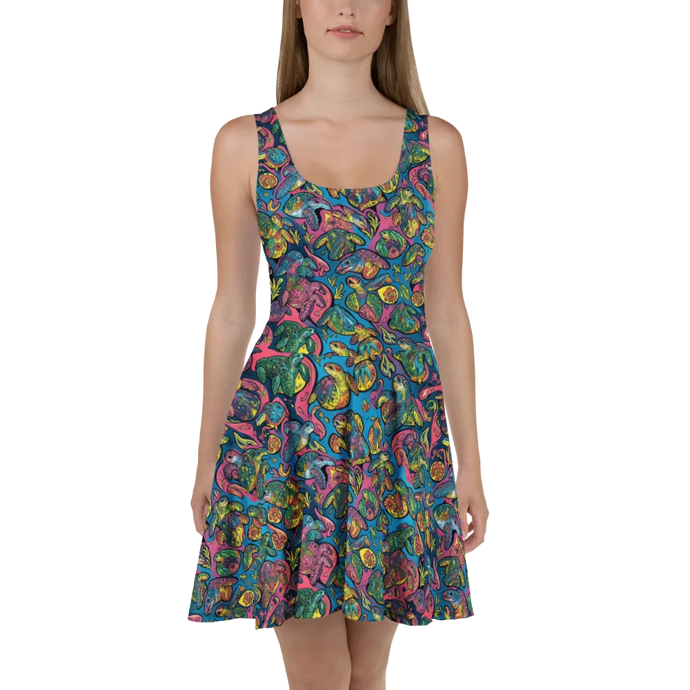 Coral Carousel on Skater Dress — Front