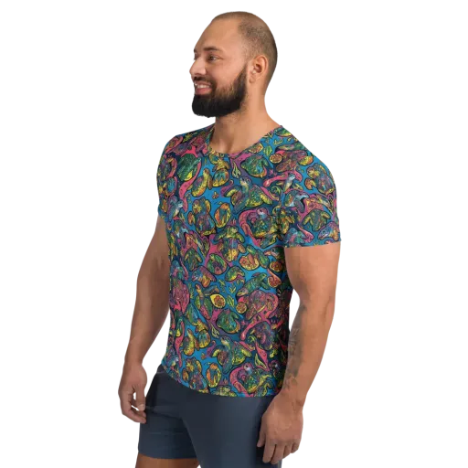 Coral Carousel on a Men's Athletic T-Shirt