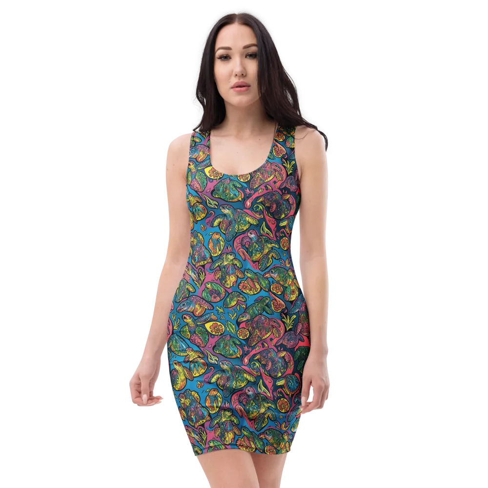 Coral Carousel on Bodycon Dress — Front