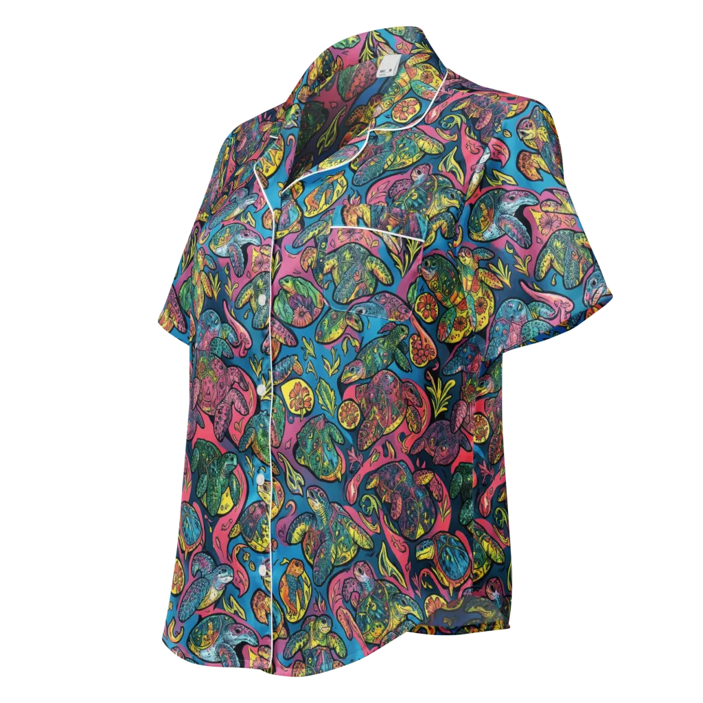 Coral Carousel on Women's Short Sleeve Pajama Top — Left Front